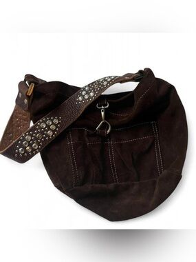 Y2K vintage Tylie Malibu Bag Classic Utility Brown Suede Leather Stud & Crystal